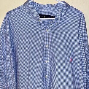 Ralph Lauren Men’s Long Sleeve Dress Shirt Blue White Checkered 20 38-39